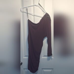 Papaya Deep Purple One Shoulder Fitted Dress Large